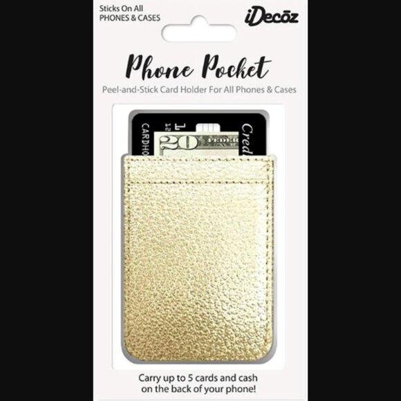 🌈4/$20 NIB iDecoz Faux Leather Phone Pocket Wallet in Gold - Picture 2 of 4